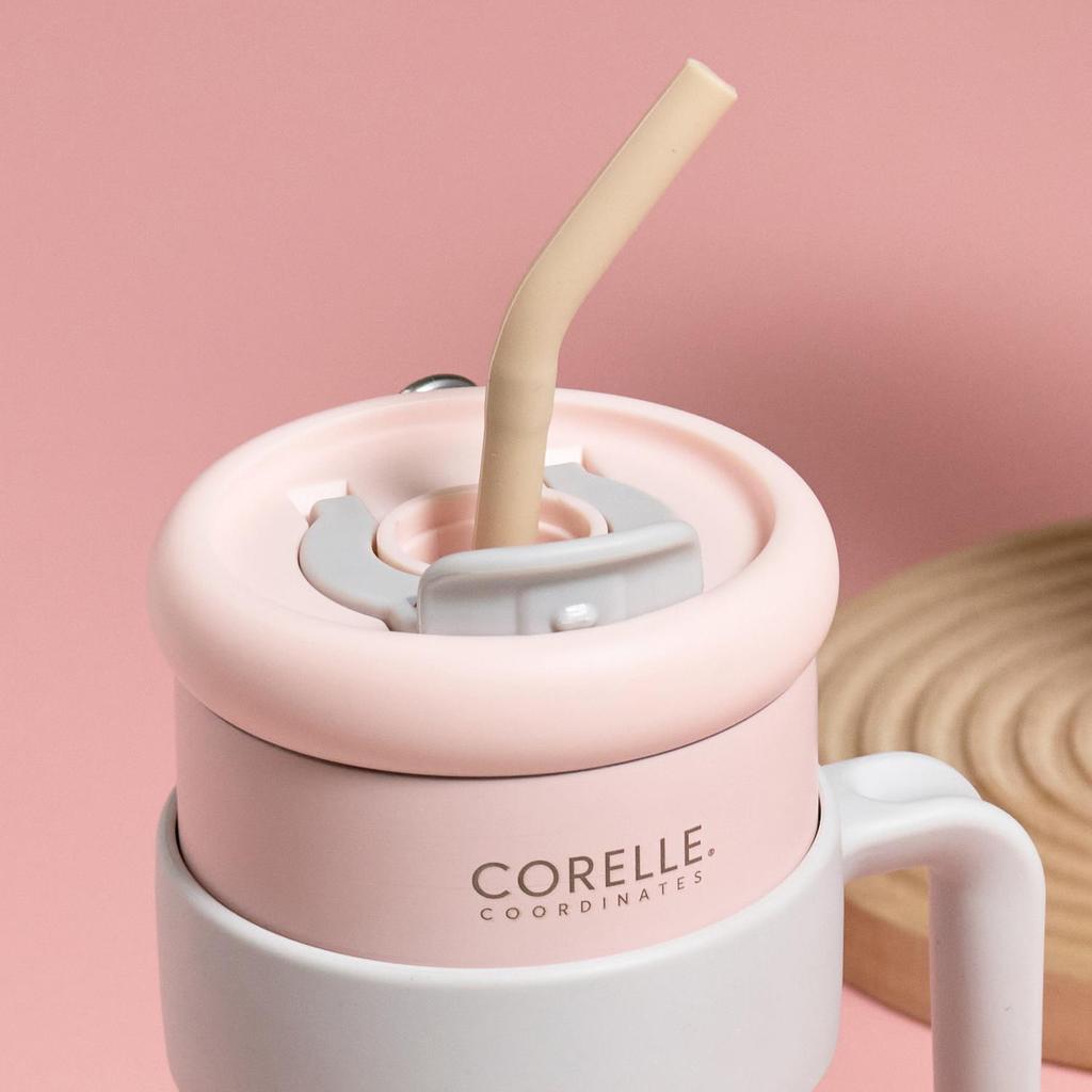 CORELLE COORDINATES Stinless Steel Vacuum Mug Tumbler (1.25L) with Straw Pink/White