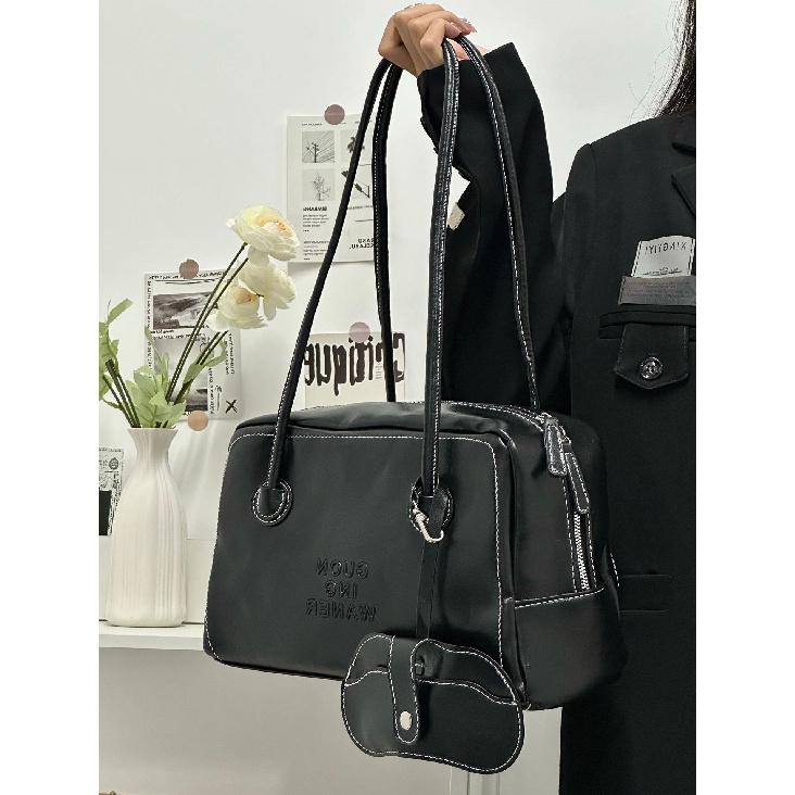Fashionable and versatile vintage large-capacity shoulder bag 2024 new autumn and winter commuter shoulder handbag Boston bag чёрный