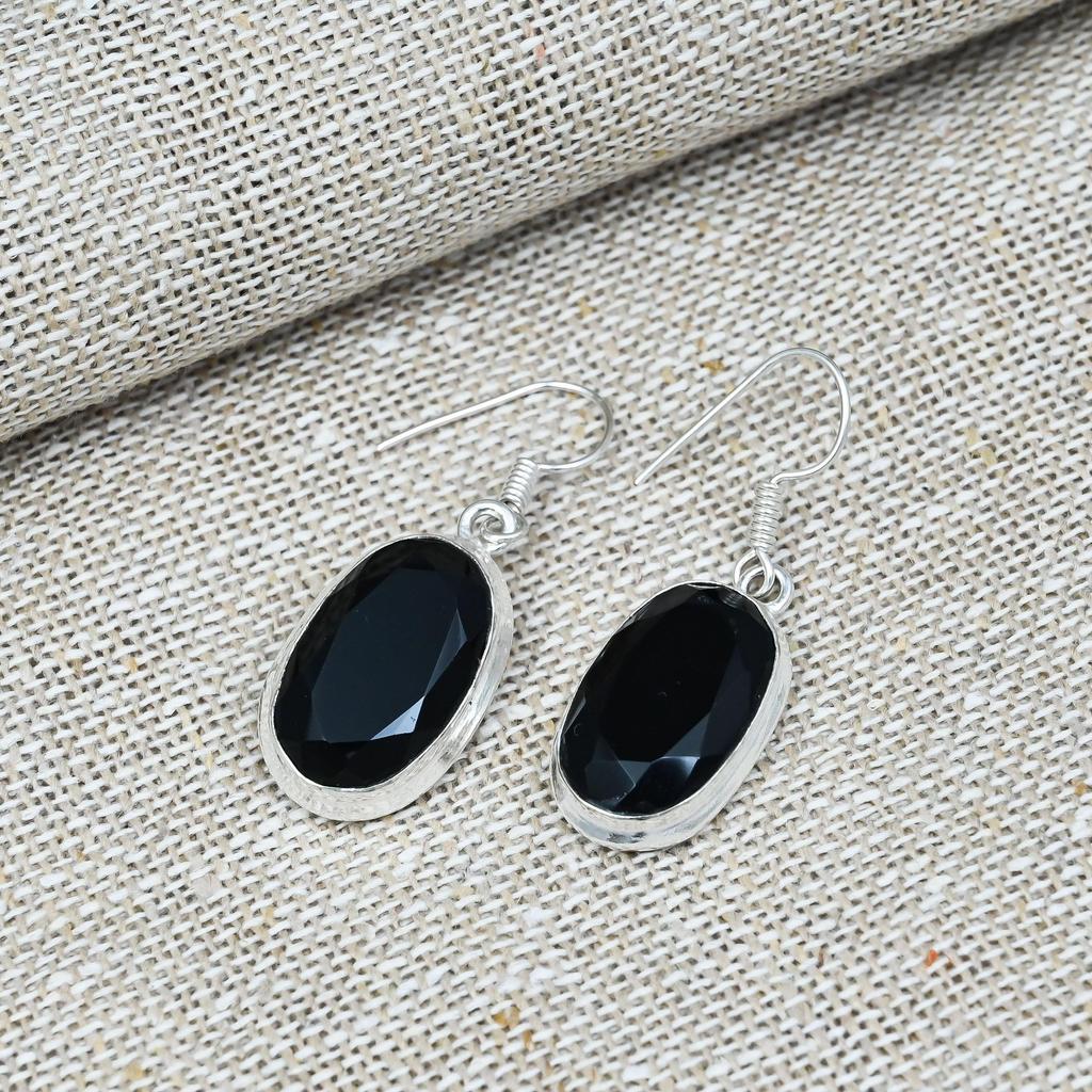Black Spinel Gemstone Earring Handmade 925 Sterling Silver Jewelry For Birthday Gift