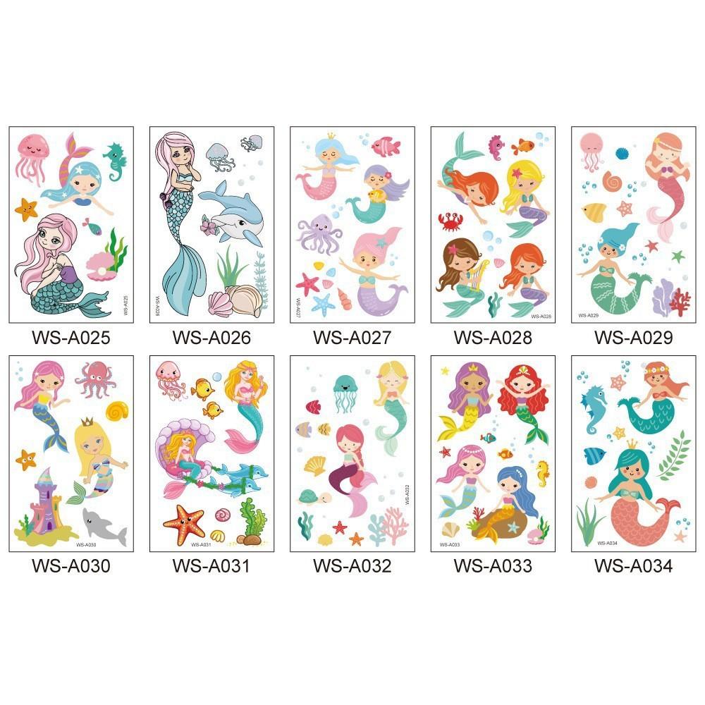 Children's Cartoon Mermaid Tattoo Sticker Pink Princess Waterproof Cute Fun Disposable Bonus Sticker