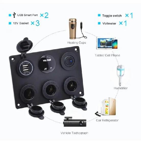 Red/Blue/Green Control Panel Switch Multi-function Car Boat Marine W/ Dual USB Charger Rocker 12-24V For Car Boat Rv
