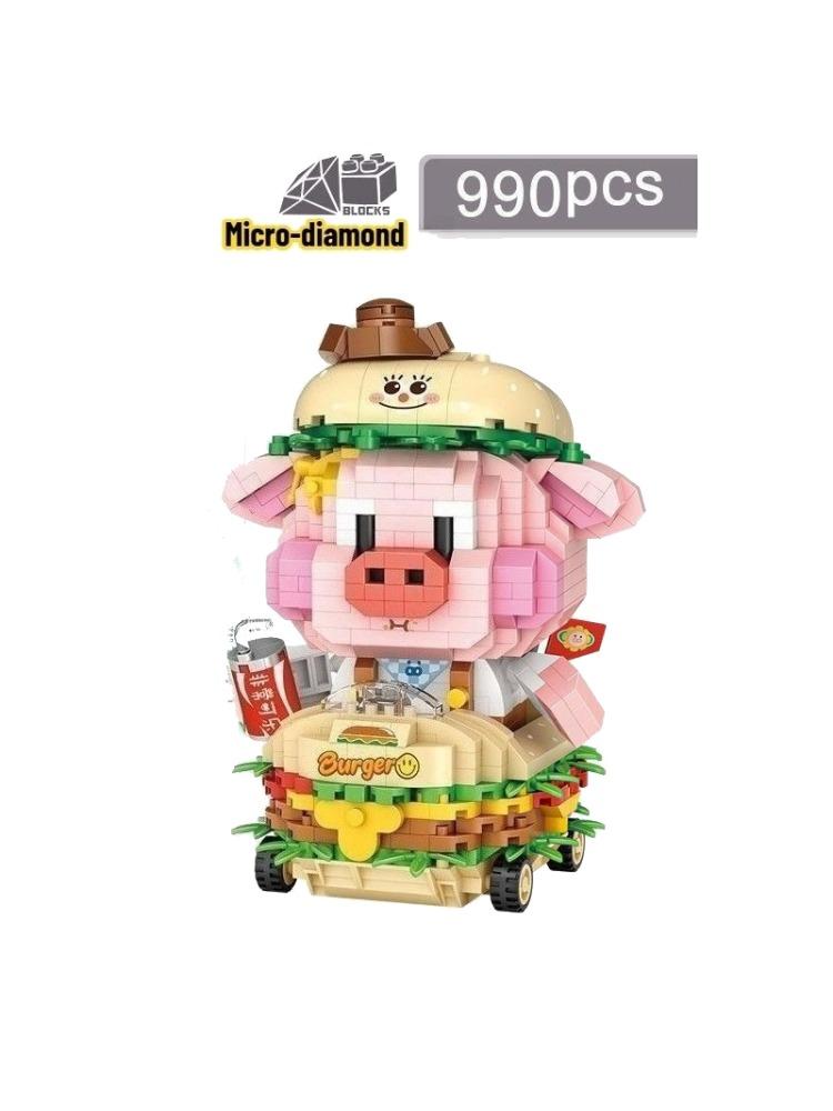Милый Гамбургер Свинья Микро-алмазные Частицы Милая Кукла Сборные Строительные Блоки Детские Развивающие Домашний Декор Игрушки