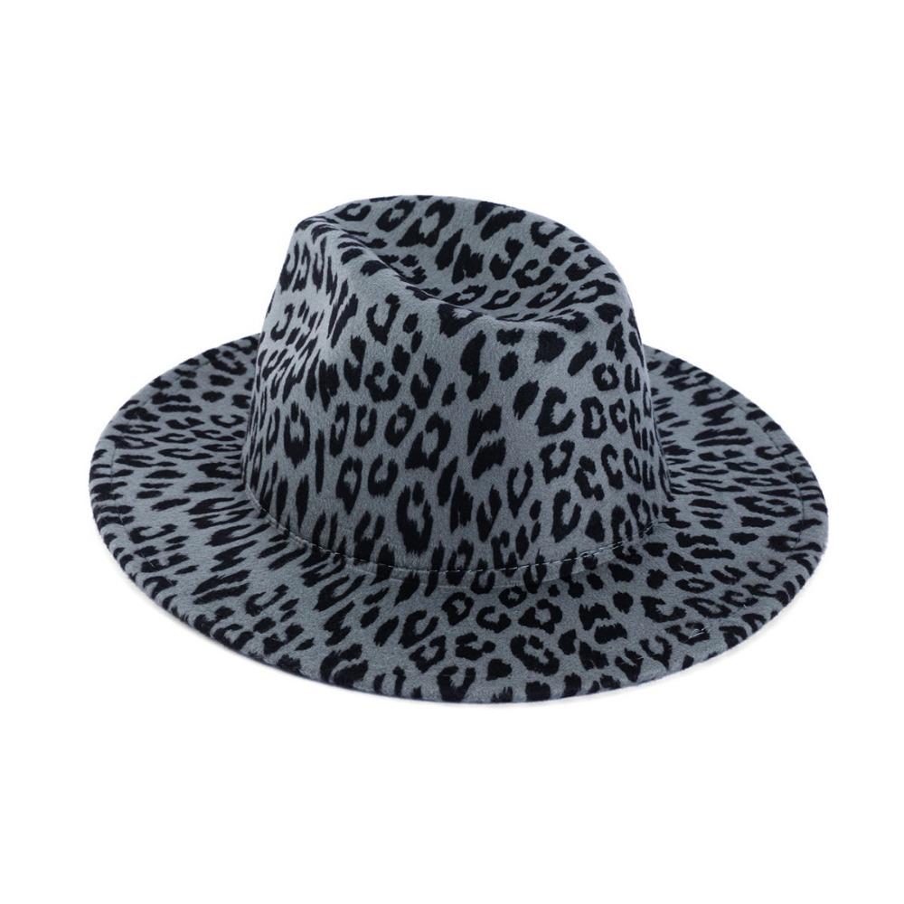 Beauty hot sale fashion leopard print top hat woolen soft felt hat printed original style jazz hat flat brim new