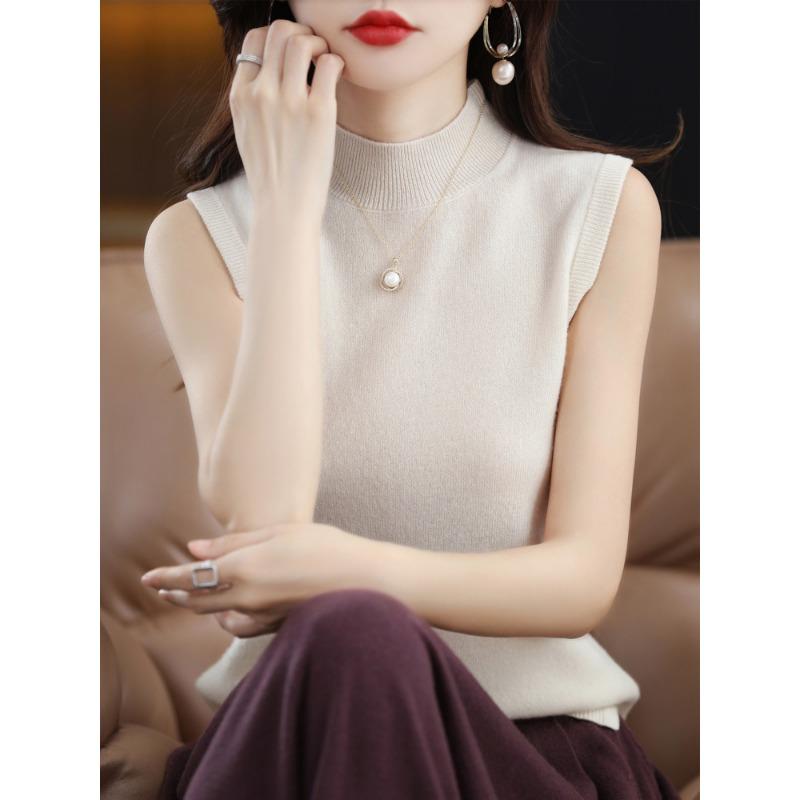 INDFS Women's Fashion Casual Summer Spring Solid Color Print Sleeveless Half Turtleneck Blouses & Shirts