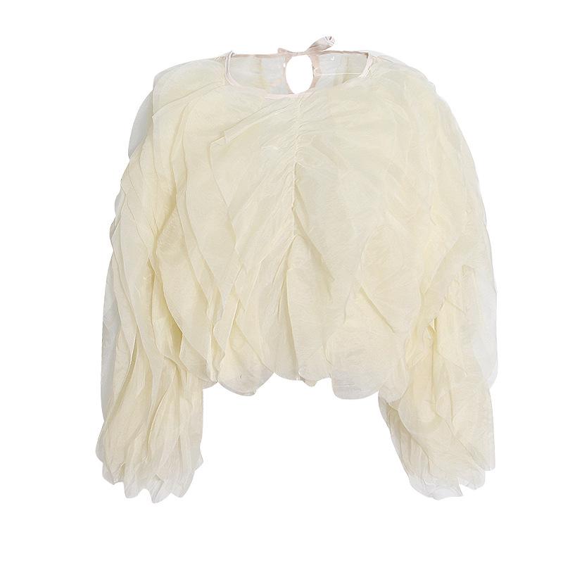 Elegant Ruffle Patchwork Round Neck Top for Women - 2026 Spring/Autumn Collection
