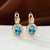Cute Female Rose Gold Color Crystal Blue Stone Earrings Dainty Oval Zircon Wedding  For Women