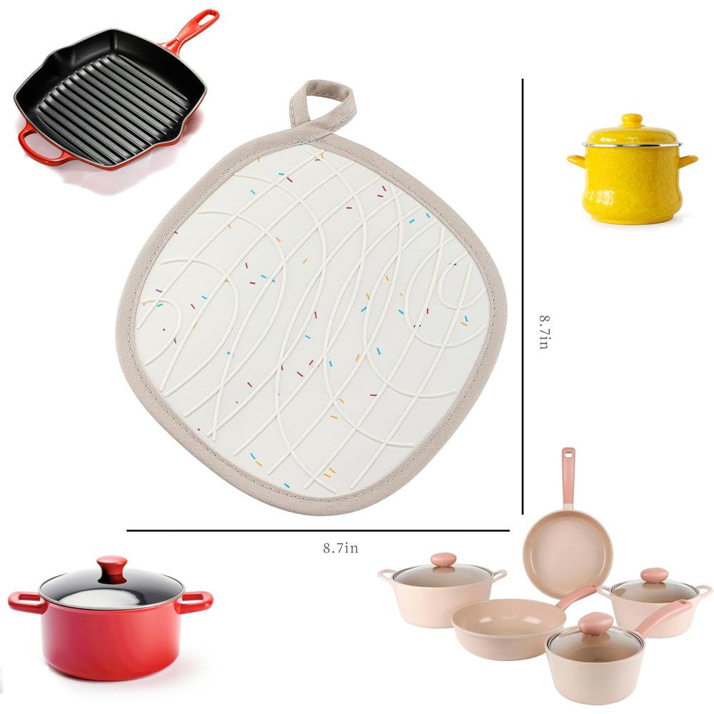 Thickened Pot Holders for Kitchen Waves Texture Non-Slip Silicone Potholders Heat-Resistant Hot