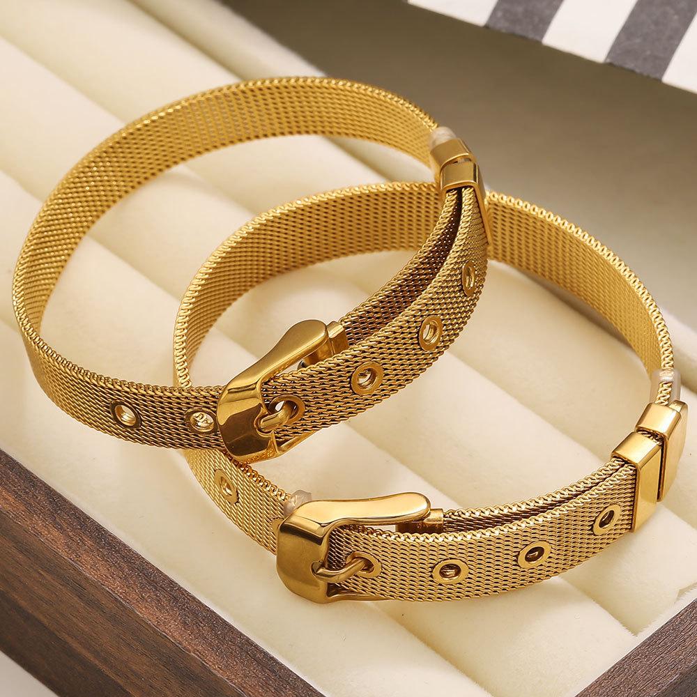 Exquisite Mesh Strap Polished Buckle Adjustable Strap K Jewelry Bracelet