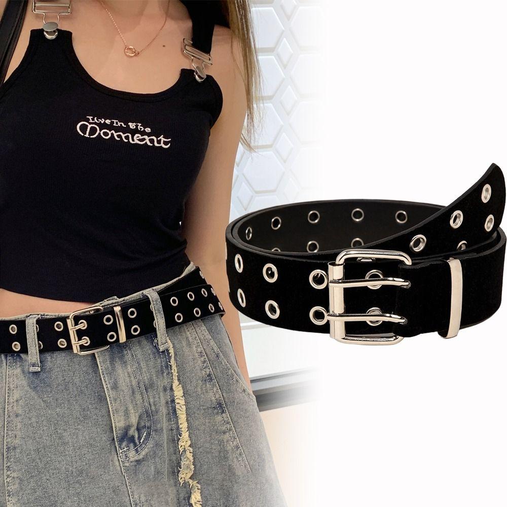 Pin Buckle Suede Rivet Belt Luxury Design Punk Waistband Paired with Skirts Jeans