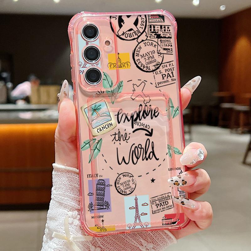 

Принт карты путешествий Чехол-кошелек для карт для Samsung Galaxy S25 S24 S22 S21 Ultra S23 S24 FE A56 A55 A35 A15 A16 5G TPU Чехол для телефона Galaxy S23+