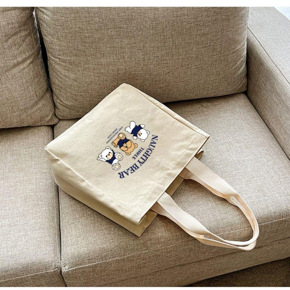 New Cartoon Embroidery Lunch Bag Casual Fashion Canvas Handbag Cute Bear Tote Bag Outdoor Food Storage Picnic Pouch