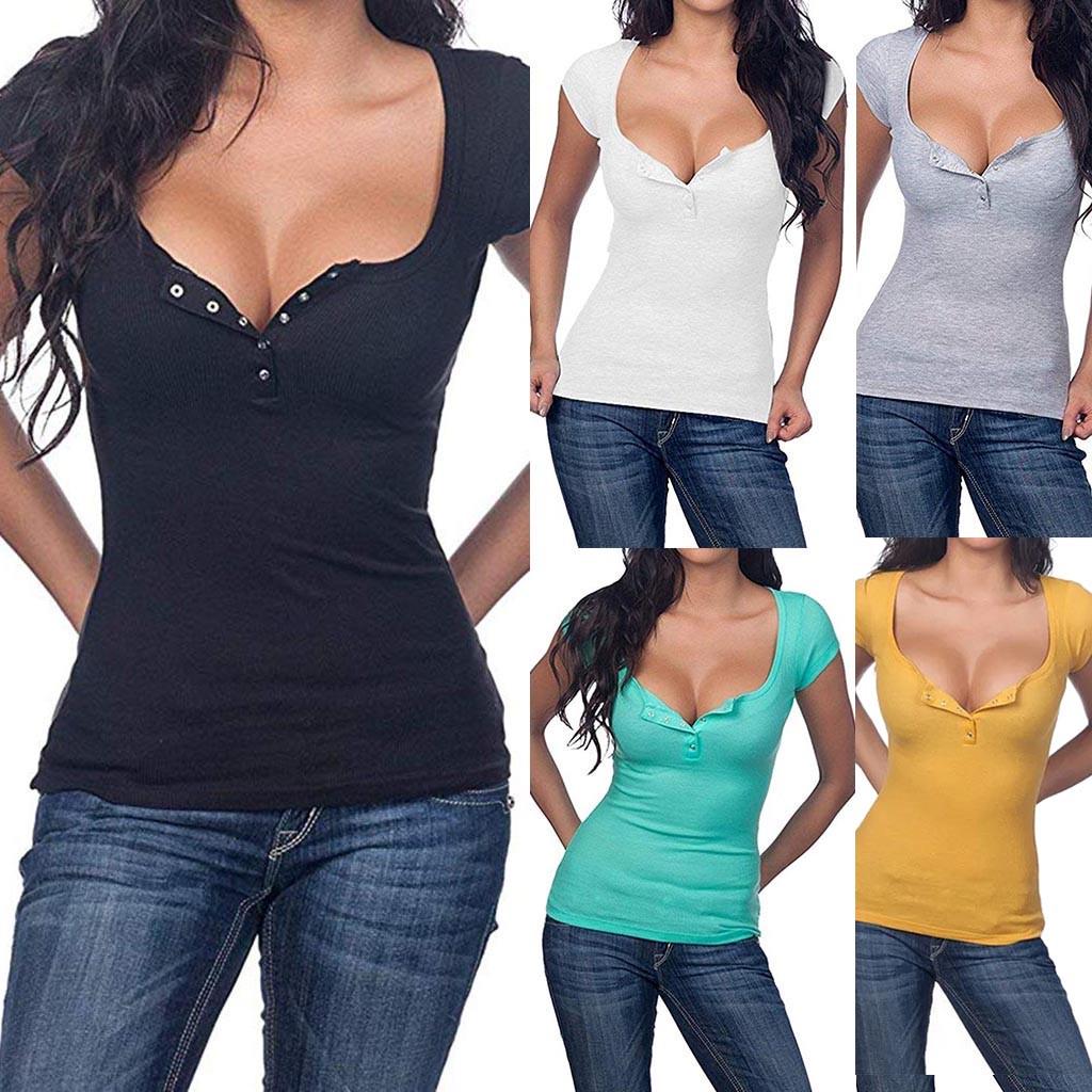 

Женские рубашки с V-образным вырезом и короткими рукавами, однотонные базовые топы на пуговицах, футболки