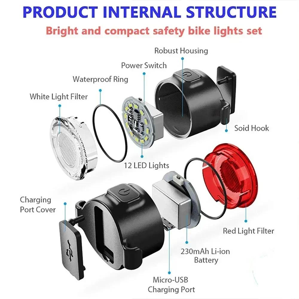 Bike Taillights Headlight USB Rechargeable Bicycle Safety Warning Light MTB LED Front Rear Lantern Cycling Lamp Set