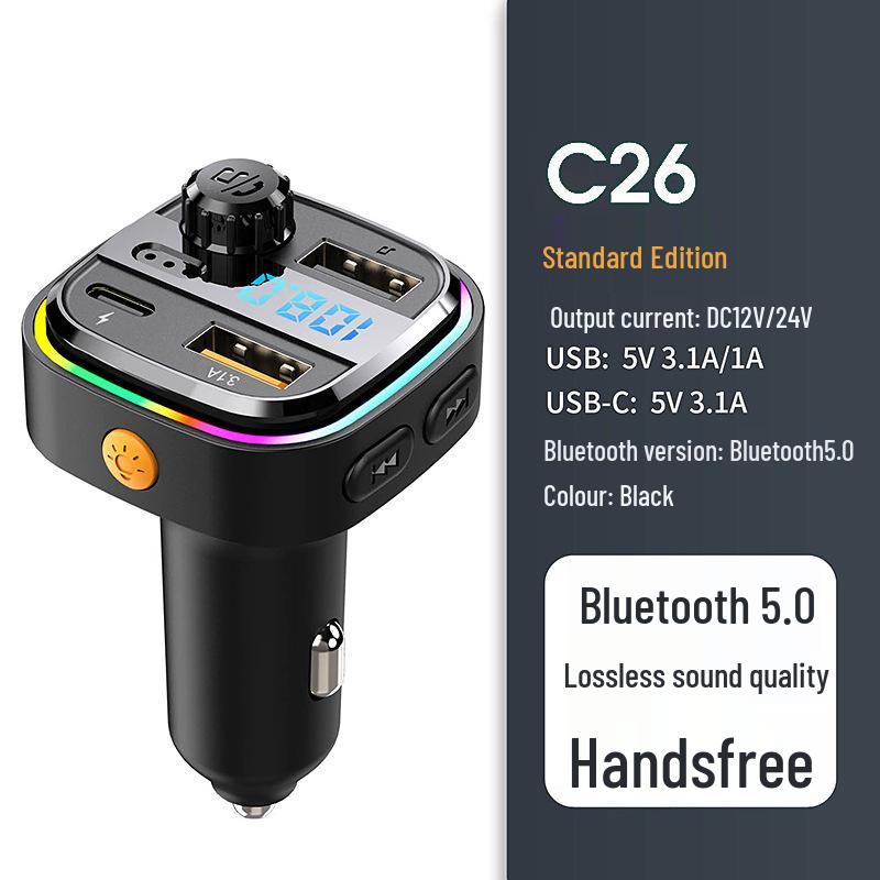 New Bluetooth Car MP3 Charger with FM Transmitter & Quick Charge c26 черный