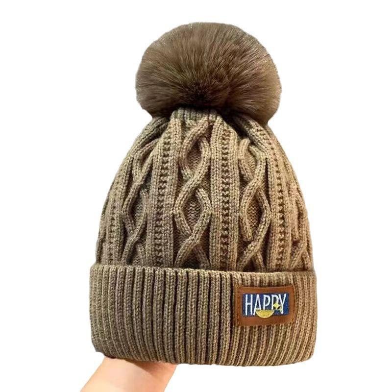 Winter plush wool cap thickened warm Northeast knitted hat women's big head circumference ear protectors hairball hat white ball cap