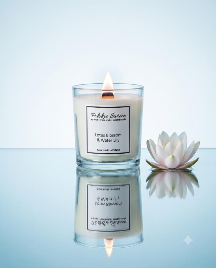 soy candle with wooden wick + LOTUS BLOSSOM & WATER LILY