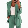 Damen Revers Langarm Blazer Hose 2-teiliges Outfit Elastische Taille Einfarbig Business Casual Anzug Set