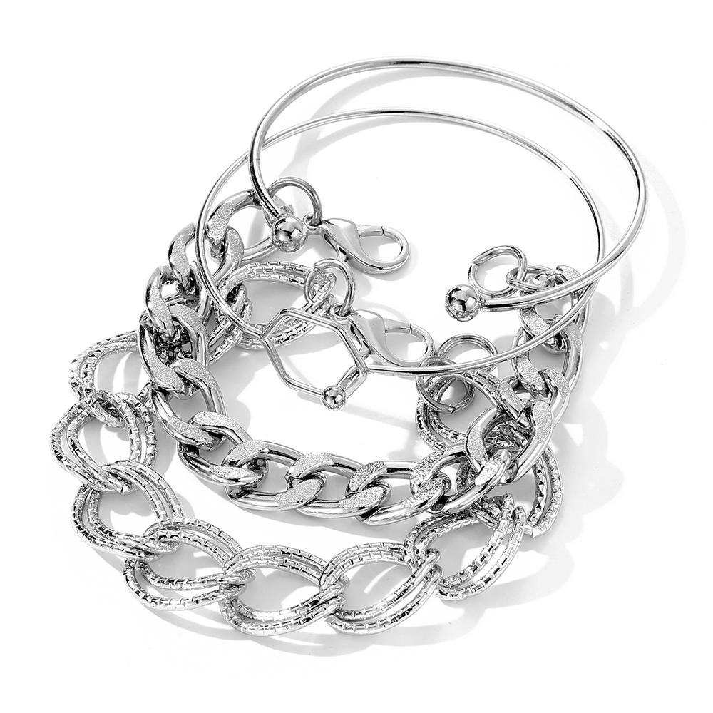 

2023 Модный браслет женский комплект из 4 предметов для ночного клуба шестиугольный браслет с открытой цепочкой из 4 предметов серебряный классический винтажный комплект браслетов серебряный