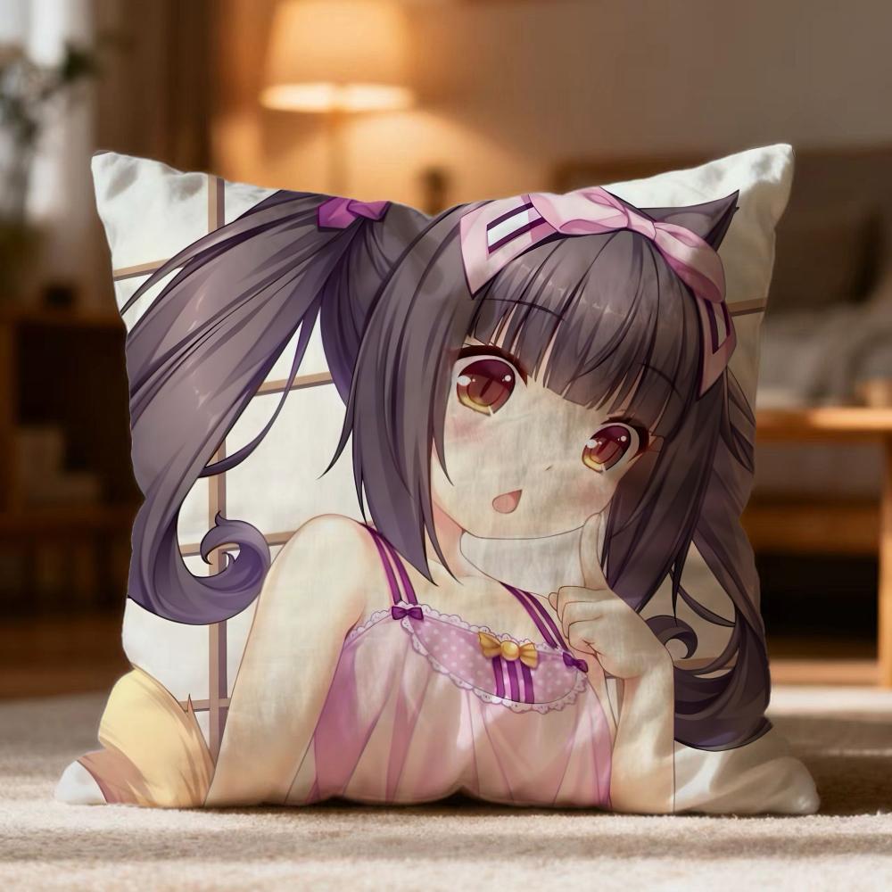 Popular N-NNekopara Cushion Cover Soft Washable Pillow Case Multi-Scene for Couch Bed Travel Office Use