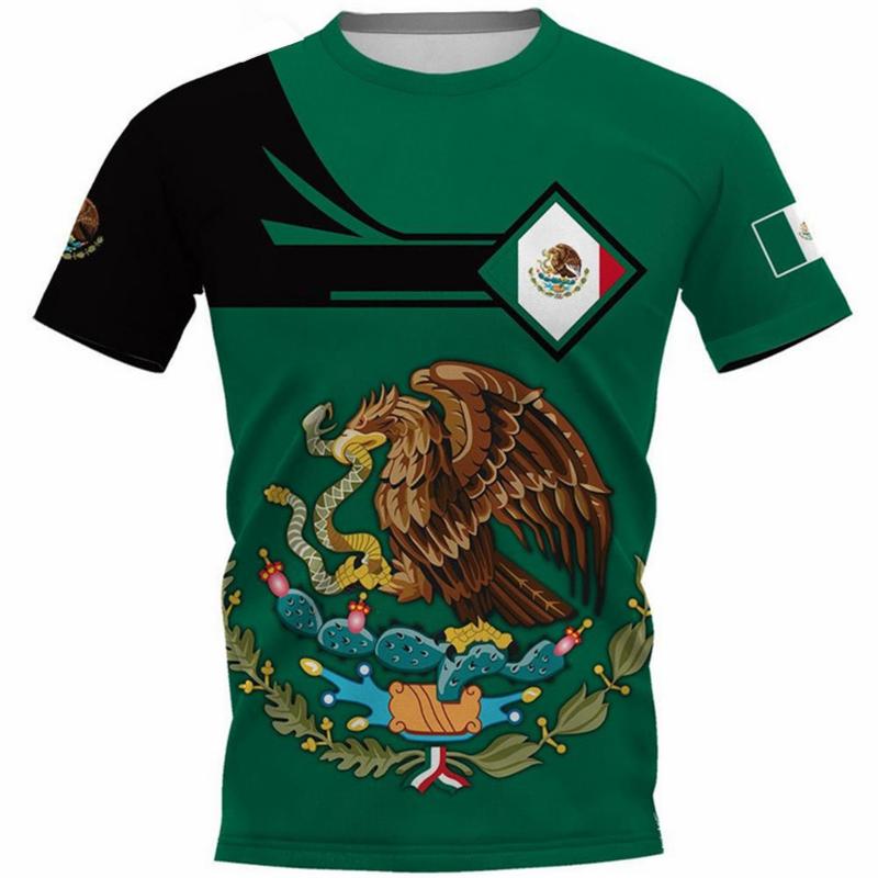 Fashion Mexico National Flag Print T Shirt For Men Funny 3D Eagle Pattern Short Sleeve Summer Casual O-neck Loose Top Men's Tees