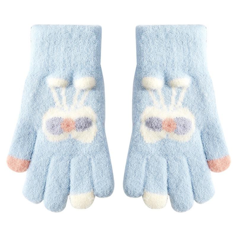 - Years old~ Middle-aged and older children's winter thermal gloves Girls knitted five-finger three-dimensional bunny cartoon cute student
