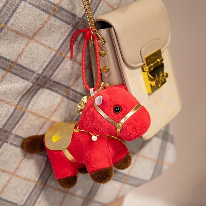 1Pcs Blessing Message Horse Doll Keychain Red Horse Plush Stuffed Toys Bag Pendant Year Gift For Friends