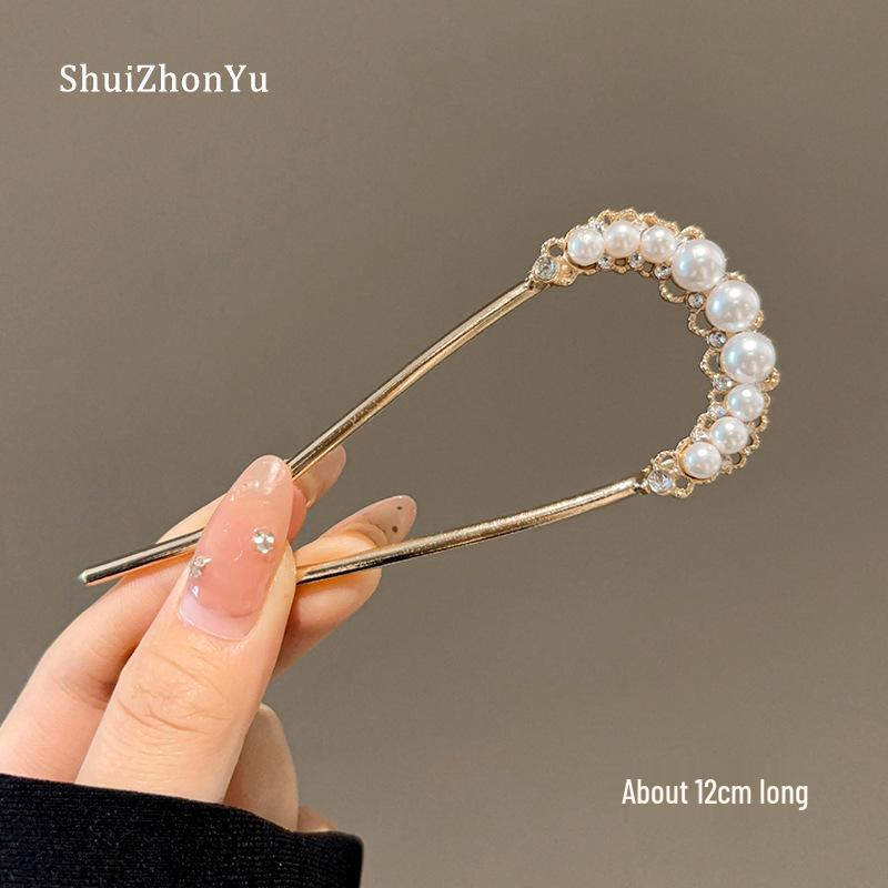 Spring 2025 High-End Pearl U-Shaped Hairpin – Ancient Style Chinese Hair Styling Accessory for Women