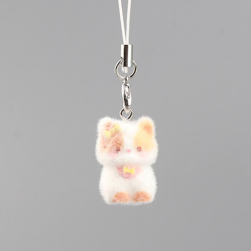 Cute Flocked 3D Resin Bear Keychain Sweet Creative Student Phone Chain Pendant Bag Accessory Phone Strap Gift