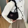 Borsa Sottobraccio Mezzaluna Ricamata in Oxford Nylon Borsa Tote con Fiocco per Esterno