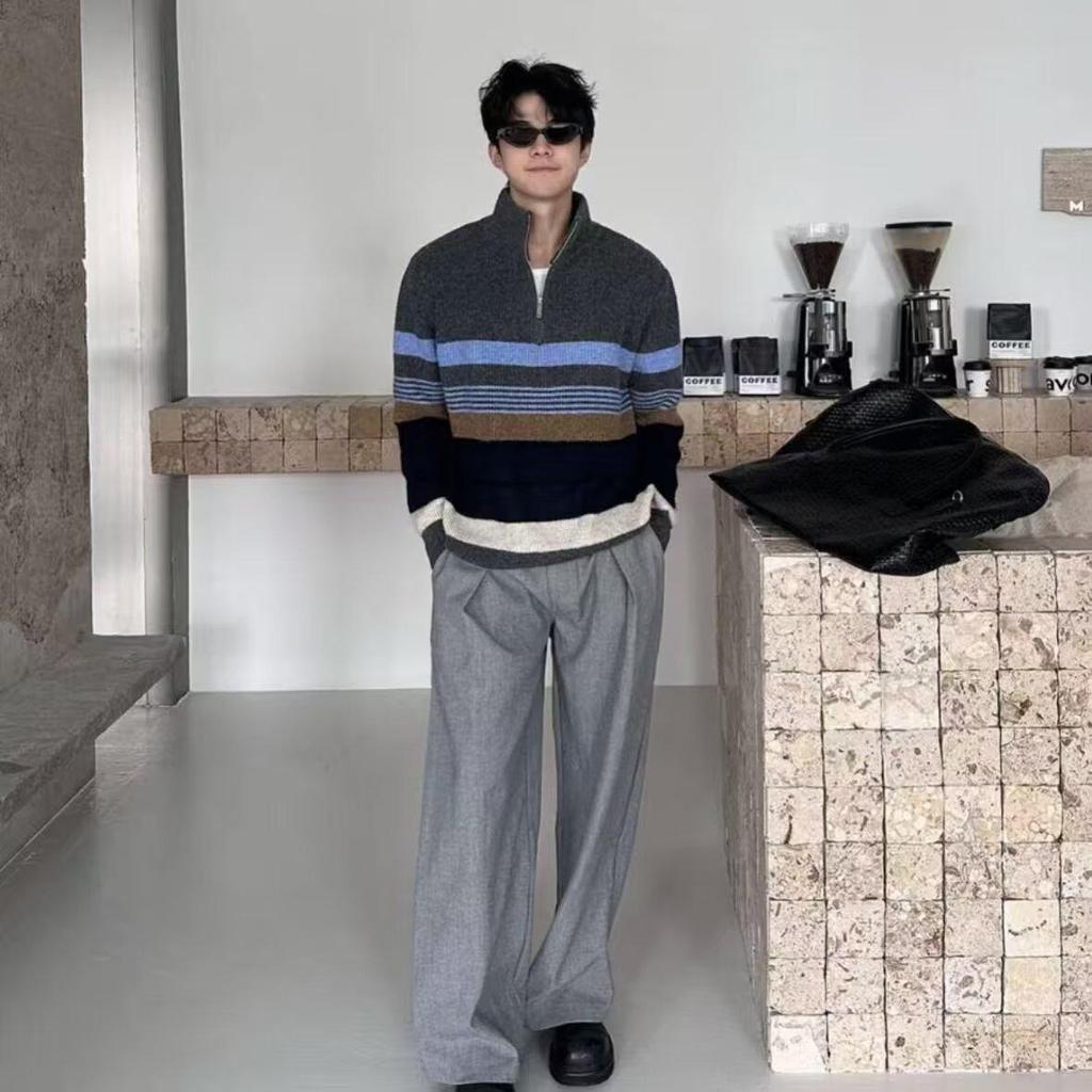 Men's Trendy Loose Half-Zip Knit Pullover for Fall and Winter