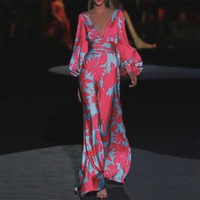 Ευρωπαϊκή και αμερικανική γυναικεία μόδα 2025: Σέξι φόρεμα με V λαιμόκοψη, Φαρδιά Εφαρμογή, Μακριά Φούστα για Άνοιξη & Καλοκαίρι