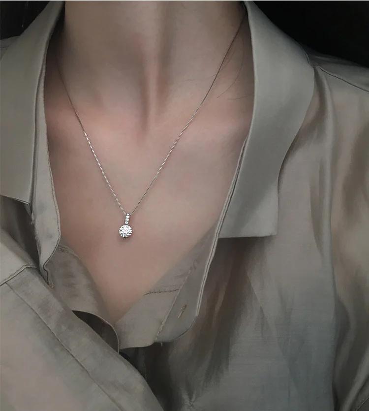 

925 Sterling Silver Geometric Drop Necklace Clavicle Chain Women Fashion Wedding Jewelry Shine Zircon Pendant Choker Neckace срібний