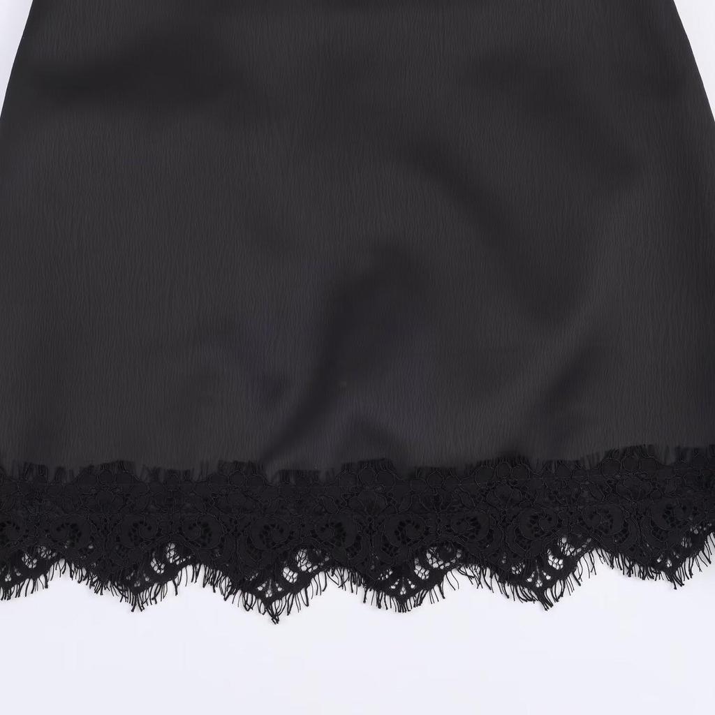 Women's Retro High-Waisted Lace Trim Midi Bodycon Skirt