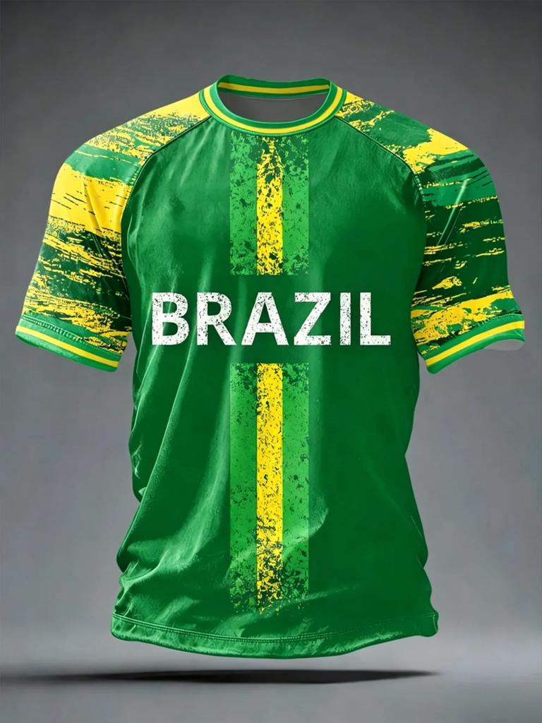 2026 Brazil Style Soccer Jersey Men's Quick Dry Breathable Football Training Top Slim Fit Short Sleeve O-Neck for Match Casual