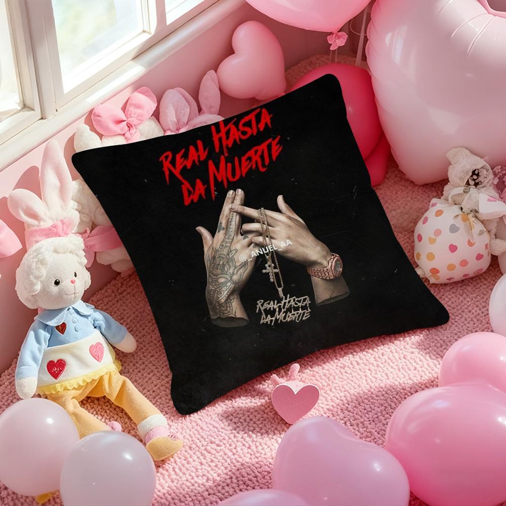 A-Anuel AA Real Hasta La Muerte Cushion Cover Pattern Printed Pillowcase for Living Room Sofa Cushion Cover & Bedroom Decor