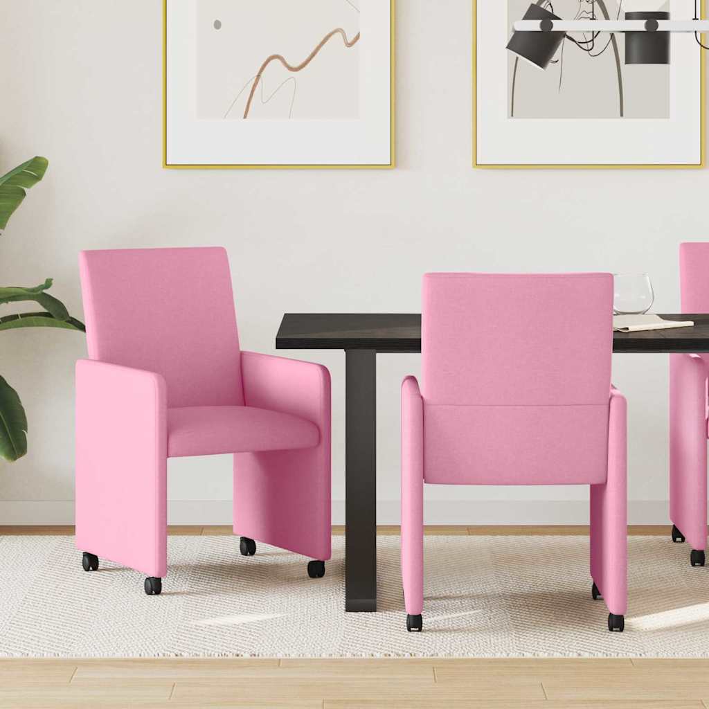 Dining Chairs with Casters 2 pcs Pink 57 x 66 x 94 cm Fabric