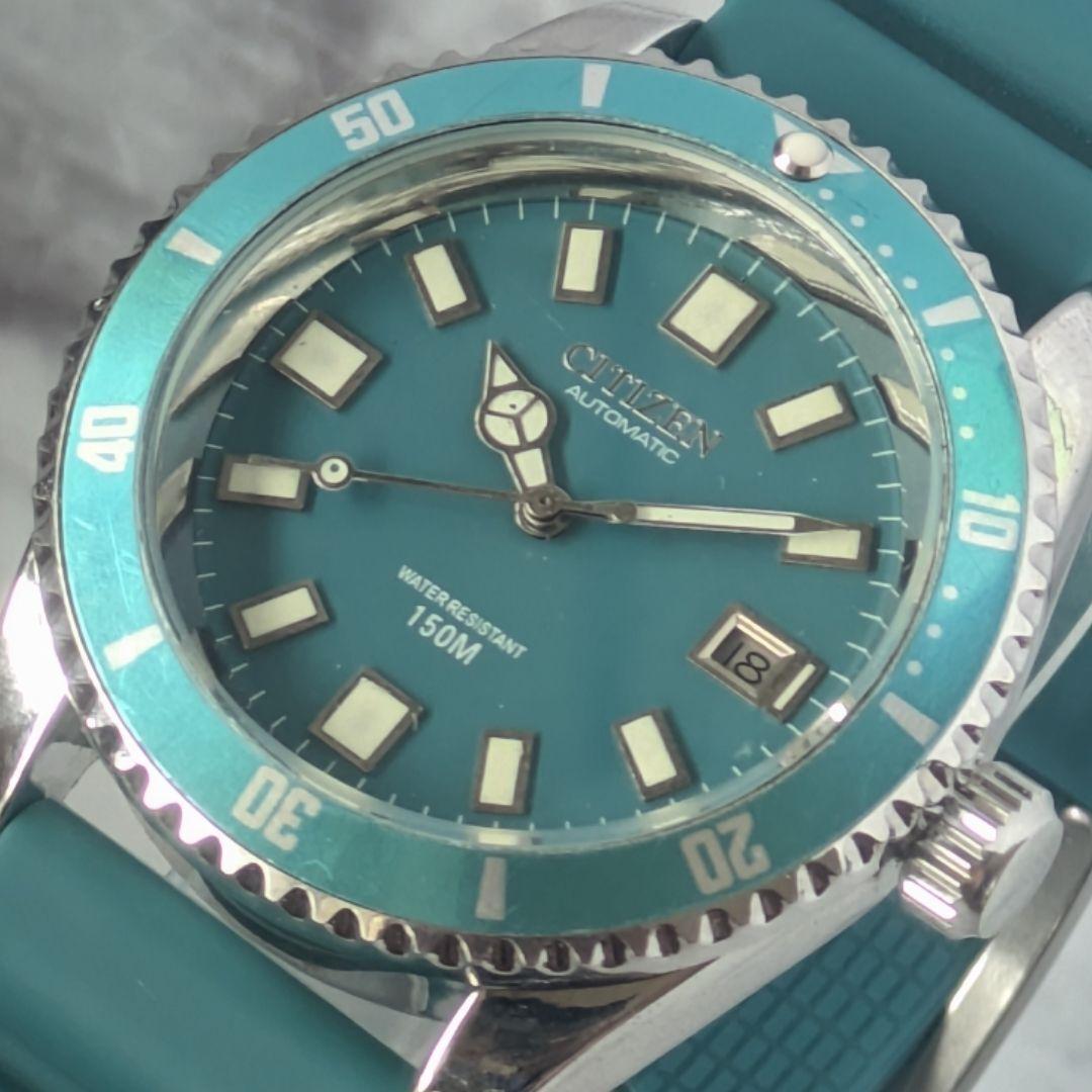 Used Working item CITIZEN Citizen automatic winding 8200A equipped diver design turquoise dial rubber belt men s watch analog date