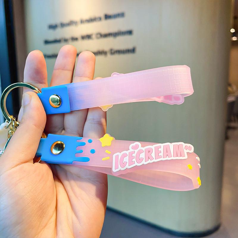 Charming Cream Ice Pig Key Ring Silicone Lovable Couple Decor For Backpack