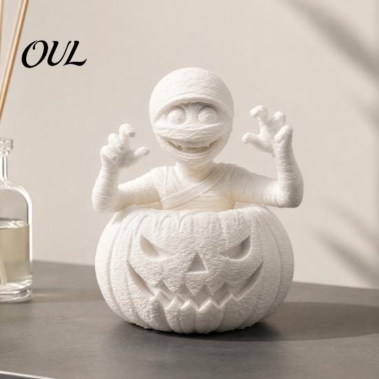 Personalisiertes Geschenk für Erwachsene 3D-gedruckte Kürbisjunge Figur, Ungemalte weiße DIY-Statue, Moderne minimalistische Raumdekoration Halloween Mumien-Skulptur,