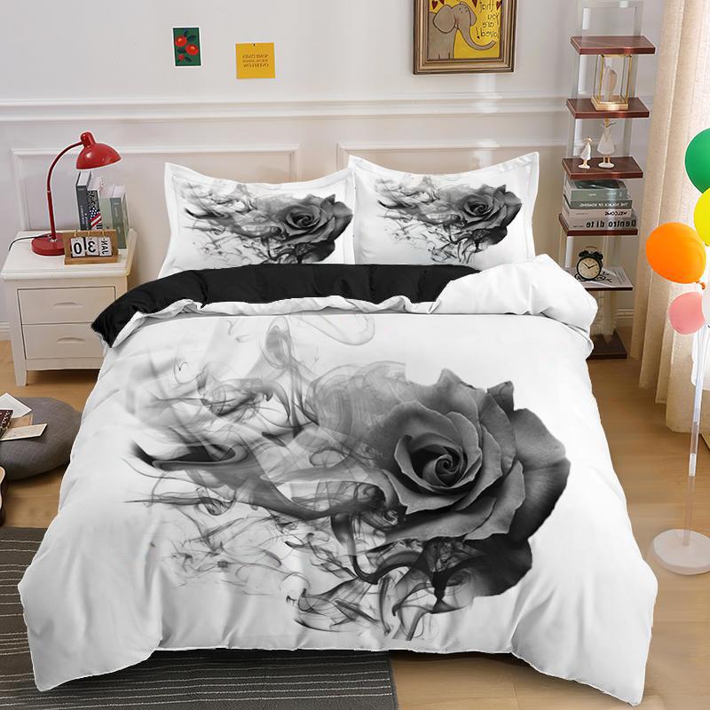 Red Rose King Queen Duvet Cover Valentine's Day Wedding Couple Flower Bedding Set 2/3Pcs Love Heart Floral Polyester Quilt Cover