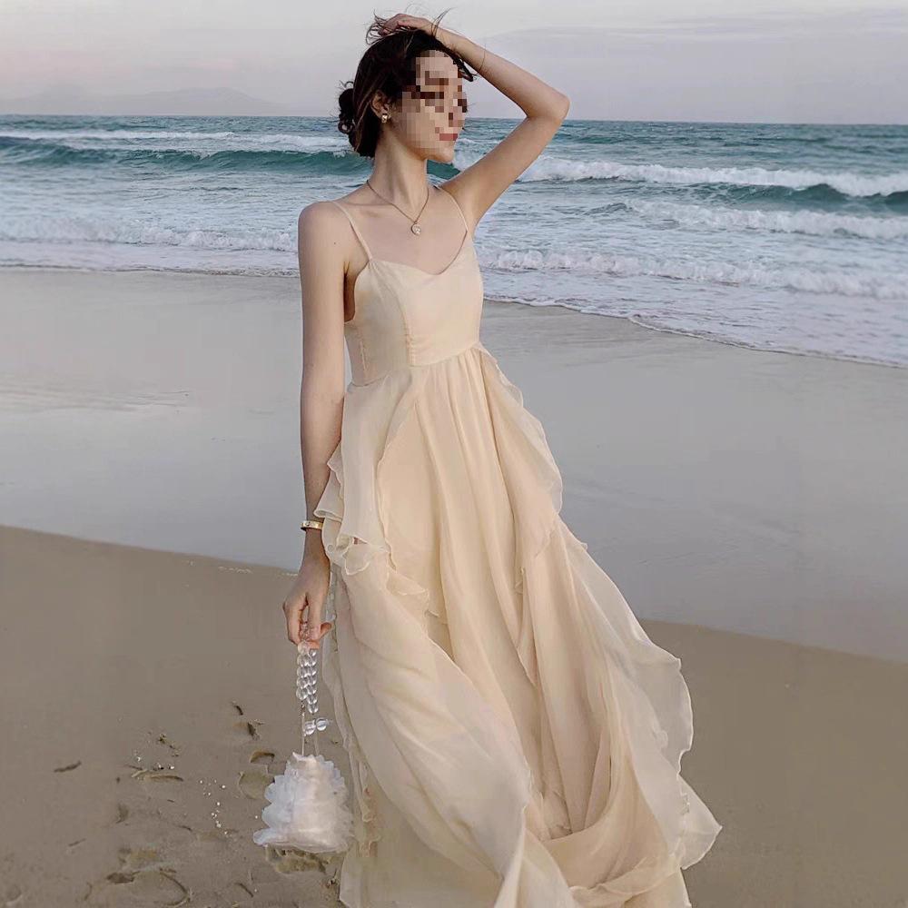 Women’s Sanya Summer Beach Fairy Camisole Dress - New Long Style Vacation Dress Extra Large абрикосовый