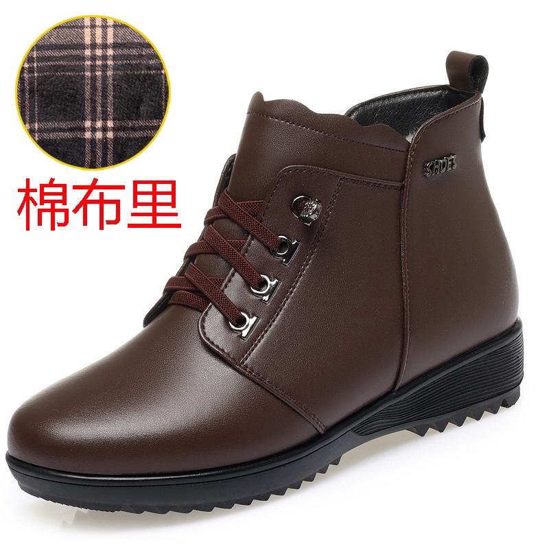 Winter Mutter Baumwollschuhe ältere flache kurze Stiefel mittelalte Baumwolllederschuhe große Größe Samt rutschfest Wolle Damen Baumwollstiefel