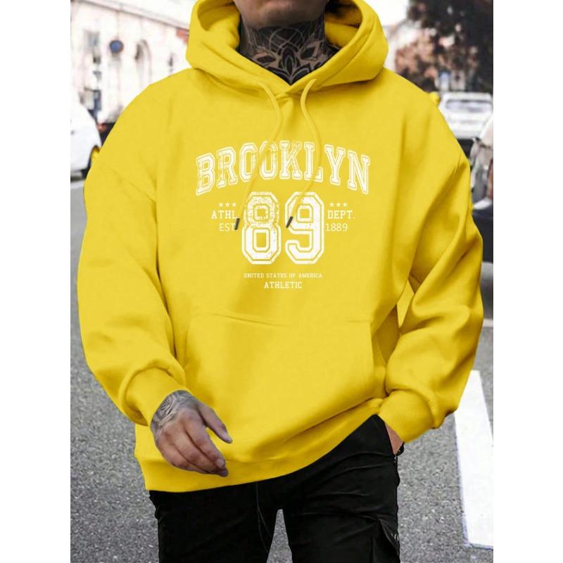 Hanorace cu imprimeu litere Brooklyn 89 Bărbați Modă Hanorac Confortabil Toamnă Fleece Moale Bărbați Hanorac Buzunar Buzunar Cald Topuri Hanorace și Sweatshirturi Bărbați