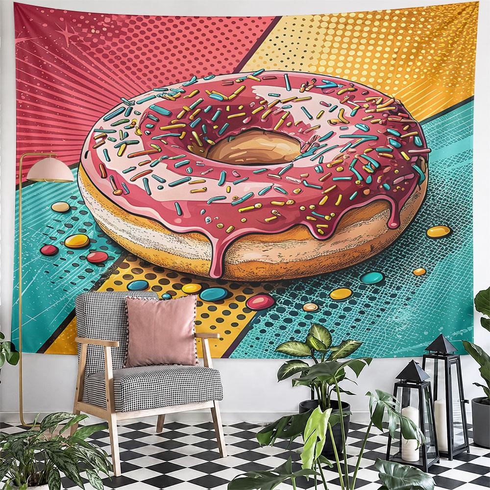 "Colorful Pop Art Donut Design" Pattern Wall Hanging Tapestry Decorative Tapestry Home Decor for Bedroom and Living Room