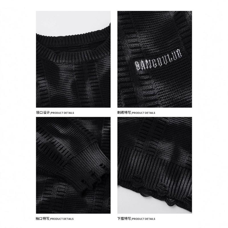 Mens Tie-Dye Gradient Crewneck Sweater Loose Casual Pullover Knit Top