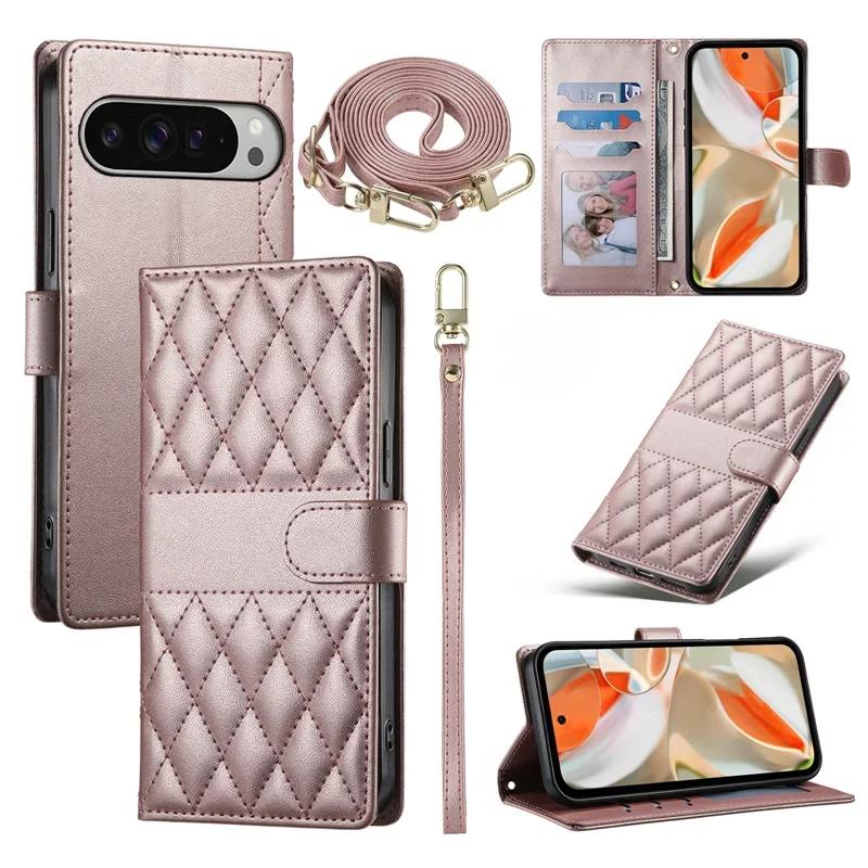 Long lanyard Flip Leather Case for Google Pixel 10 9 8 7 Pro XL 10A 9A 8A 7A Wallet Card Holder Pocket Phone Cover Coque Etui
