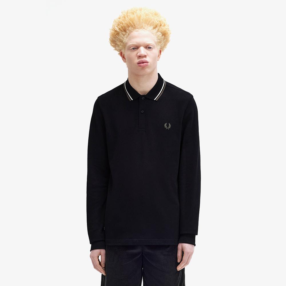 Fred Perry [M3636] Long Sleeve Twin Tip Fred Perry Shirt - Black/Ecru/Laurel Green Afpm2433636-W54