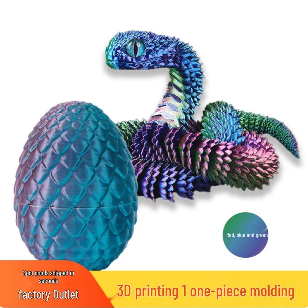 3D Printed Movable Viper Snake Model Toy - Flexible Simulation Animal Doll