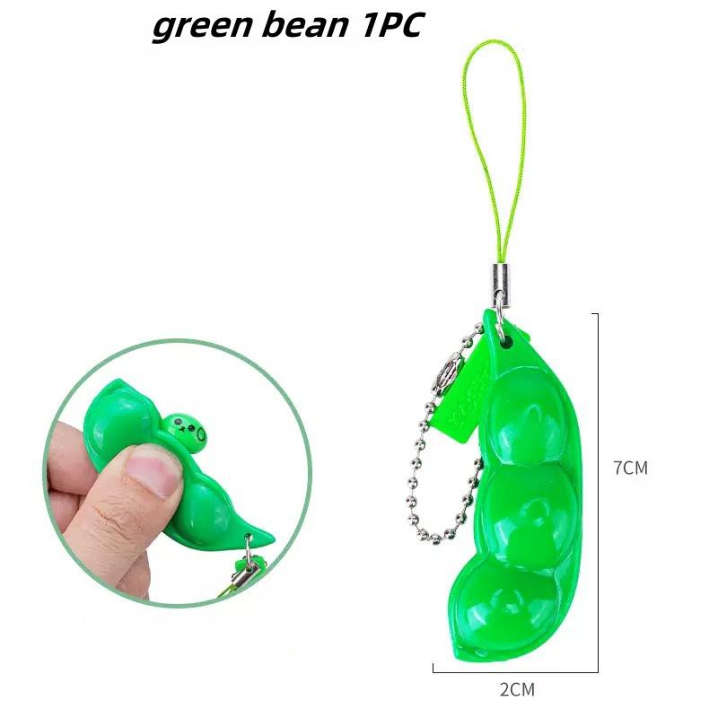 Fidgetleksaker Edamame Squishy Nyckelring Stresslindring Klämbönor Bönor Söt Vuxenleksak Avstressningspaket