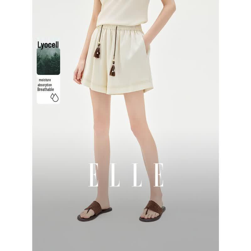 ELLE Lyocell Tencel Drawstring Casual Shorts L